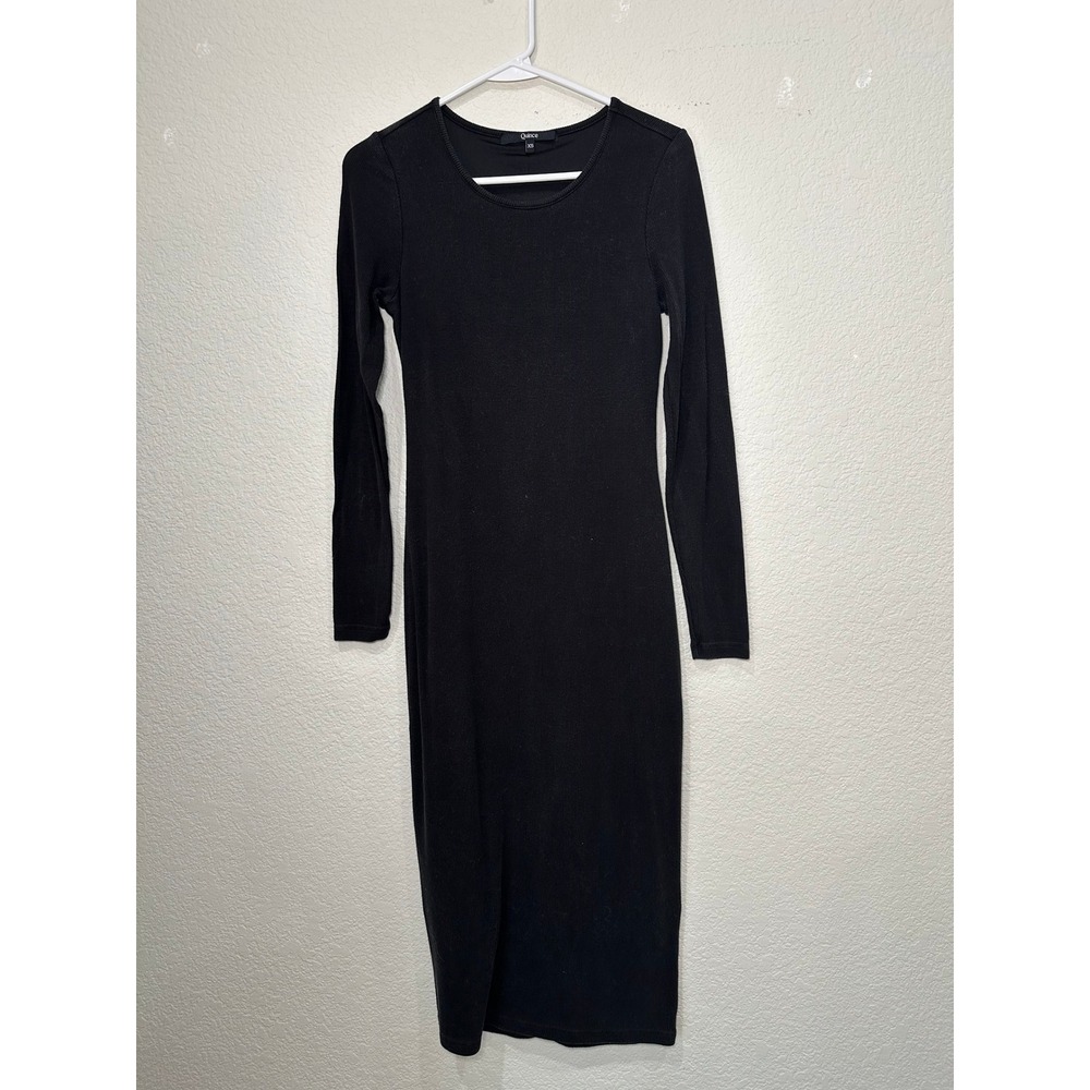 Quince Black Ribbed Tencel‎ Lyocell Long Sleeve Bodycon Midi Dress XS